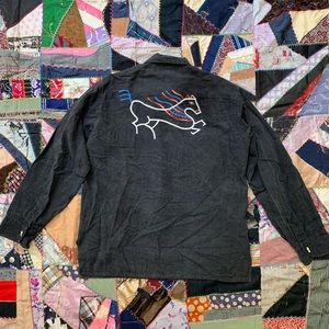 Vintage horse embroidered black cotton button down